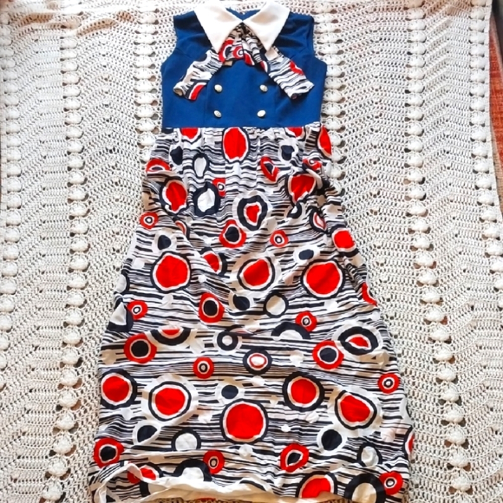 Navy and Red Nautical Patterned Dress